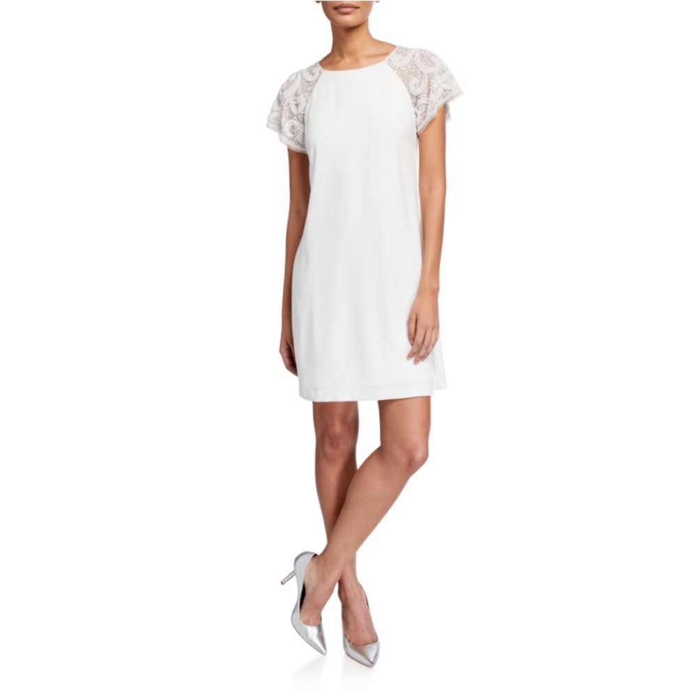 NWT Aidan Mattox Lace SS Crepe Trapeze Dress SZ 0